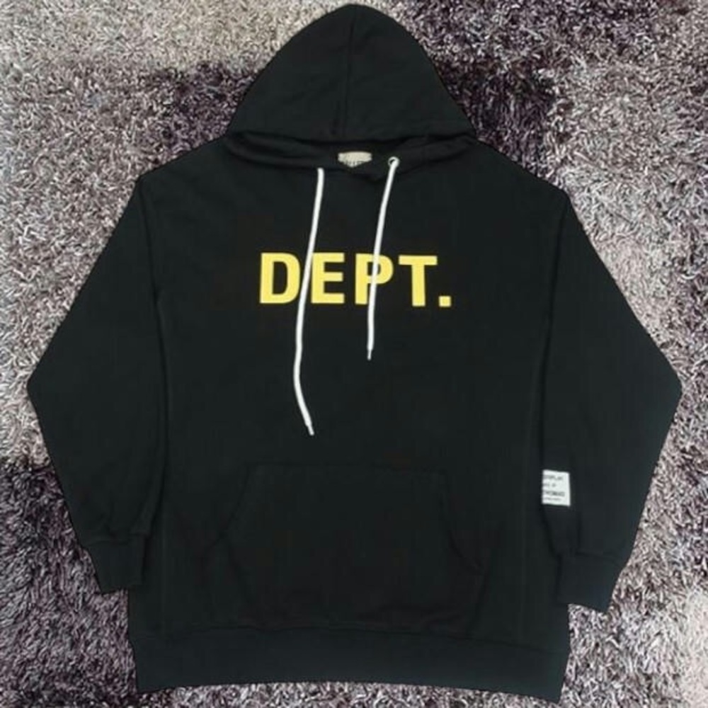 Gallery Dept Black Hoodie with Yellow Lettering